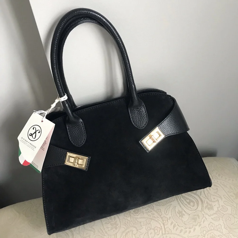 NWT Divina Firenze Suede & Leather Satchel with Structured Shape